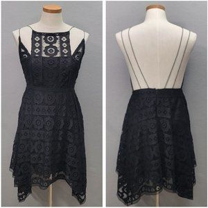 Free People Just Like Honey Black Lace Dress Handkerchief Drape Hem High Neck 12